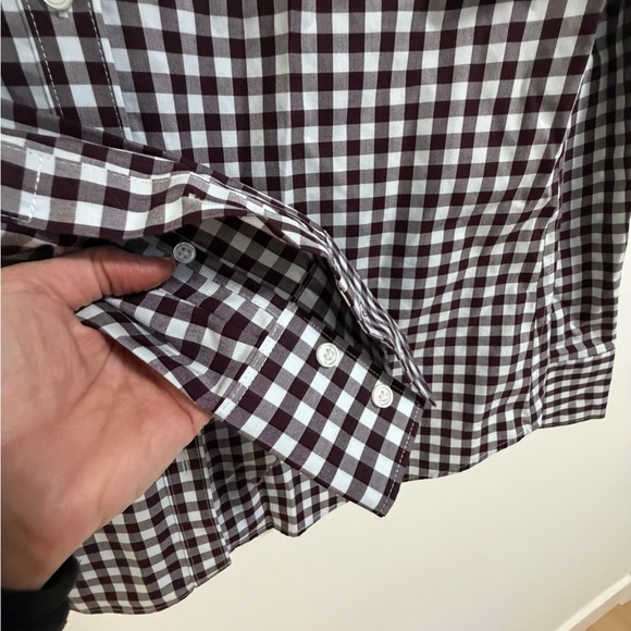 Lands' End Women’s Brown Gingham Shirt - No Iron Supima - Picture 6 of 11
